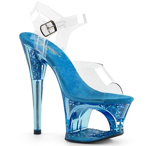 Blå 18 cm MOON-708GFT glitter platå high heels