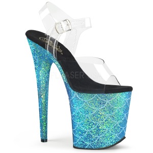 Blå 20 cm FLAMINGO-808MSLG glitter platå high heels