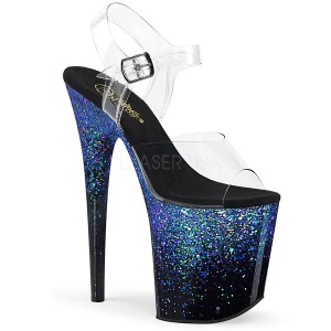 Blå 20 cm FLAMINGO-808SS glitter platå high heels