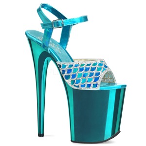 Blå 20 cm FLAMINGO-809MMRS glitter platå high heels