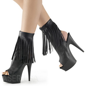 Black Konstldere 15 cm DELIGHT-1019 womens fringe ankle boots high heels