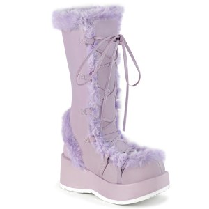 Fur boots 7 cm CUBBY-311 goth lace up platform boots lavender
