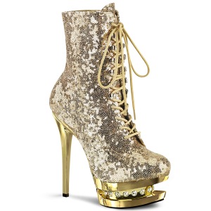 Gold 15,5 cm BLONDIE-R-1020 lace up platform ankle boots in sequins