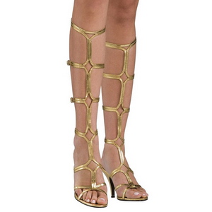 Guld 8 cm ROMAN-10 knähöga gladiator sandaler för damer