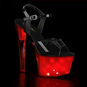 Lacklder 18 cm DISCOLITE-709 strippskor poledance sandaletter skor LED gldlampa