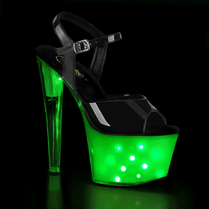 Lacklder 18 cm ILLUMINATOR-709 strippskor poledance sandaletter skor LED gldlampa