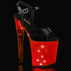 Lacklder 20 cm DISCOLITE-809 strippskor poledance sandaletter skor LED gldlampa