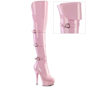Lackläder boots 15 cm DELIGHT-3018 lårhöga boots med klack og spænder rosa