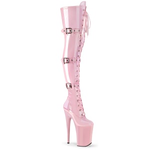 Lacklder boots 23 cm INFINITY-3028 lrhga boots med klack og spnder rosa