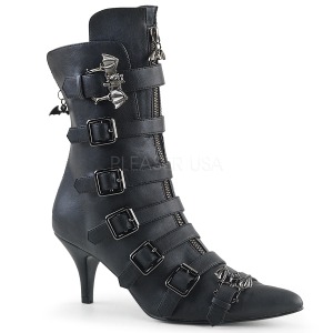 Leatherette 10 cm DEMONIA FURY-110 goth ankle boots with buckles