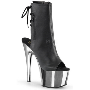 Leatherette Black 18 cm Pleaser ADORE-1018 Chrome Platform Ankle Calf Boots