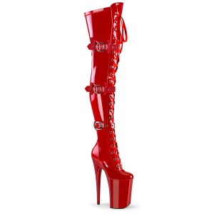 Patent 23 cm INFINITY-3028 high heeled thigh high boots with buckles red