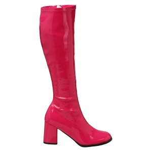 Pink lackstövlar blockklack 7,5 cm - 70 tal hippie boots disco gogo knähöga stövlar