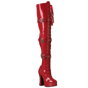 R�d Lack 13 cm ELECTRA-3028 L�rh�ga Overknee St�vlar f�r M�n