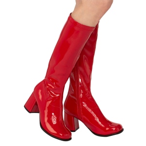 Röda lackstövlar blockklack 7,5 cm - 70 tal hippie boots disco gogo knähöga stövlar