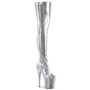 Silver 20 cm FLAMINGO-3000HWR Hologram overknee platstvlar - pole dance overknees