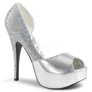Silver Glitter 14,5 cm Burlesque TEEZE-41W pumps för män med breda fötter