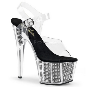 Svart 18 cm ADORE-708SRS H�gklackade Sandaler Strass Plat�