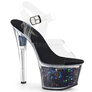 Svart 18 cm SKY-308GF glitter plat high heels