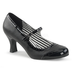 Svart Konstl�der 7,5 cm JENNA-06 stora storlekar pumps skor