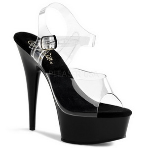 Transparent Svart 15 cm Pleaser DELIGHT-608 H�ga Plat�sandaletter
