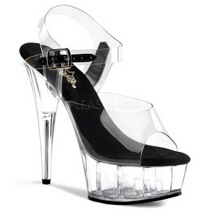 Transparent Svart 15 cm Pleaser DELIGHT-608 H�ga Plat�sandaletter
