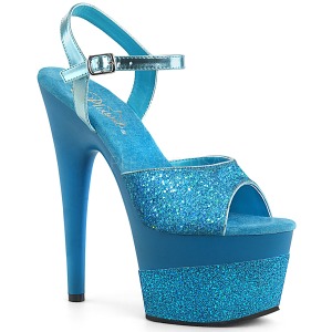 Turkosblå 18 cm ADORE-709-2G glitter platå high heels