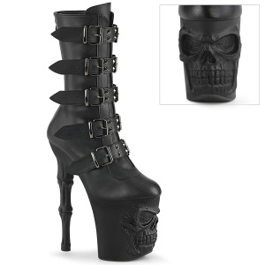 Vegan 20 cm RAPTURE-1052BK sp�nnen st�vletter med skalle klackar