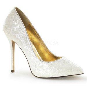 White Glitter 13 cm AMUSE-20G High Heeled Evening Pumps Shoes