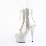 1021C-2 - 18 cm pleaser high heels ankle boots strass transparent