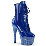 BEJ-1020-7 - 18 cm pleaser high heels ankle boots strass blue