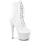 BEJ-1020-7 - 18 cm pleaser high heels ankle boots strass white