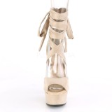 Beige Leatherette 15 cm DELIGHT-679 high heels with ankle laces
