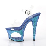 Blå 18 cm MOON-708LG glitter platå high heels