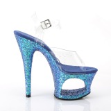 Blå 18 cm MOON-708LG glitter platå high heels