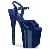 Blå 20 cm FLAMINGO-809GP glitter platå high heels