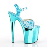 Blå 20 cm FLAMINGO-809MMRS glitter platå high heels