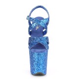 Blå 20 cm FLAMINGO-897LG glitter platå high heels
