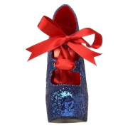 Blå Glitter 14,5 cm TEEZE-10G Concealed burlesque spetsiga pumps med stilettklackar