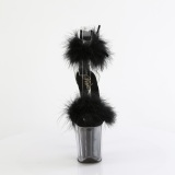 Black 20 cm FLAMINGO-824F exotic pole dance high heel sandals with feathers