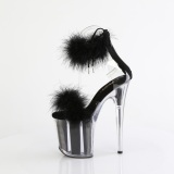 Black 20 cm FLAMINGO-824F exotic pole dance high heel sandals with feathers
