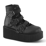 Black 7,5 cm CREEPER-260 creepers boots women - rockabilly boots with buckle