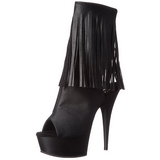 Black Konstldere 15 cm DELIGHT-1019 womens fringe ankle boots high heels