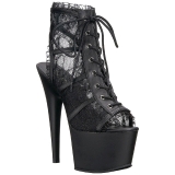 Black Lace Fabric 18 cm ADORE-796LC Lace Up Ankle Calf Women Boots