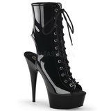 Black Shiny 15,5 cm DELIGHT-1016 Open Toe Platform Ankle Calf Boots