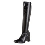 Black boots block heel 7,5 cm - 70s years style hippie disco gogo under kneeboots vinyl