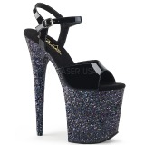Black glitter 20 cm FLAMINGO-809LG Pole dancing high heels shoes