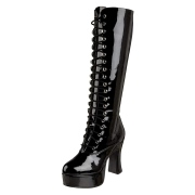 Black platform boots lace up patent 10 cm - 70s years hippie disco gogo kneeboots