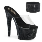 Black rhinestone 18 cm BEJEWELED-712RS pleaser high heels with ankle cuff