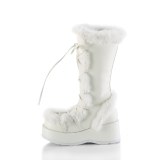 Fur boots 7 cm CUBBY-311 goth lace up platform boots white